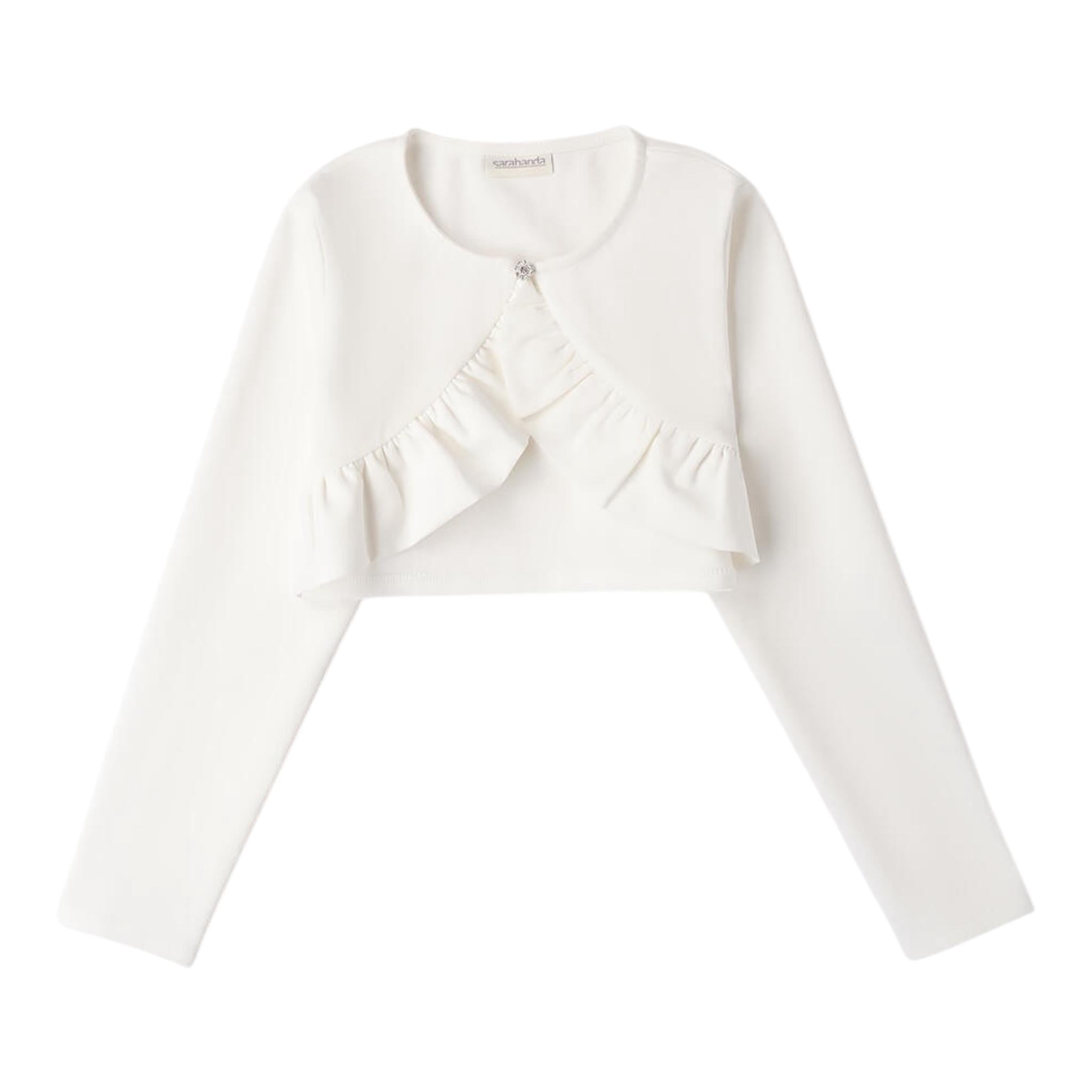 Sarabanda Coprispalle Tinta Unita con Bottone Brillantini per Bambina 0B455 BIANCO SARABANDA 