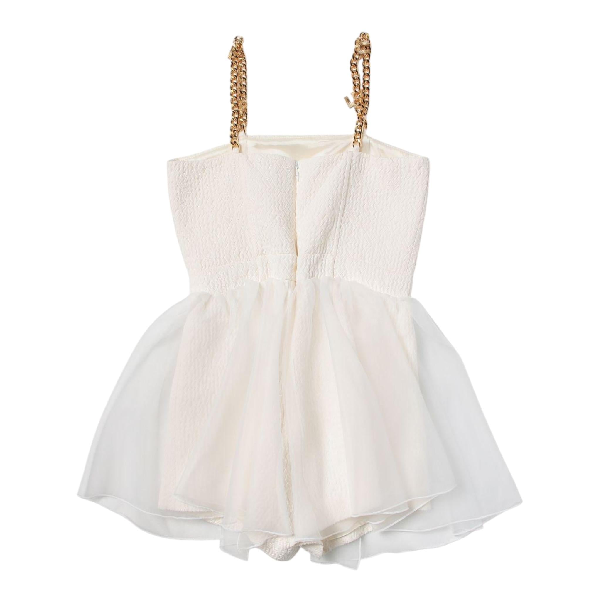 Elisabetta Franchi Abito Tinta Unita con Bretelle Catene per Bambina EFTU63 PANNA ELISABETTA FRANCHI 