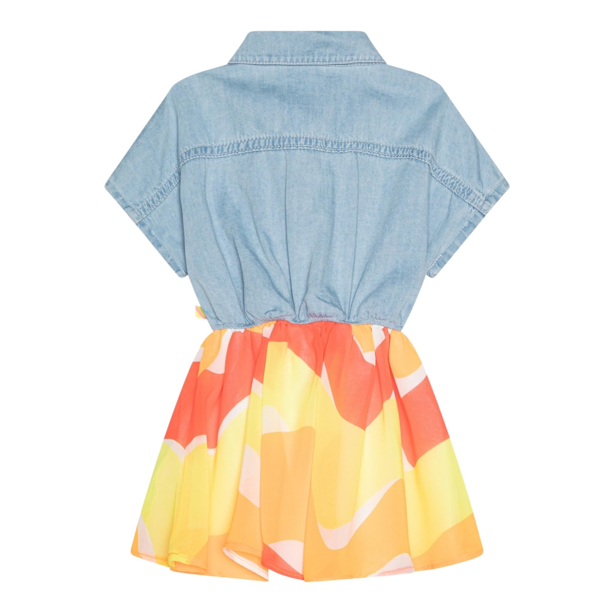 Billieblush Abito Tinta Unita con Gonnellone Multicolor E Denim Giromanica per Bambina U21023 AZZURRO BillIEBLUSH 