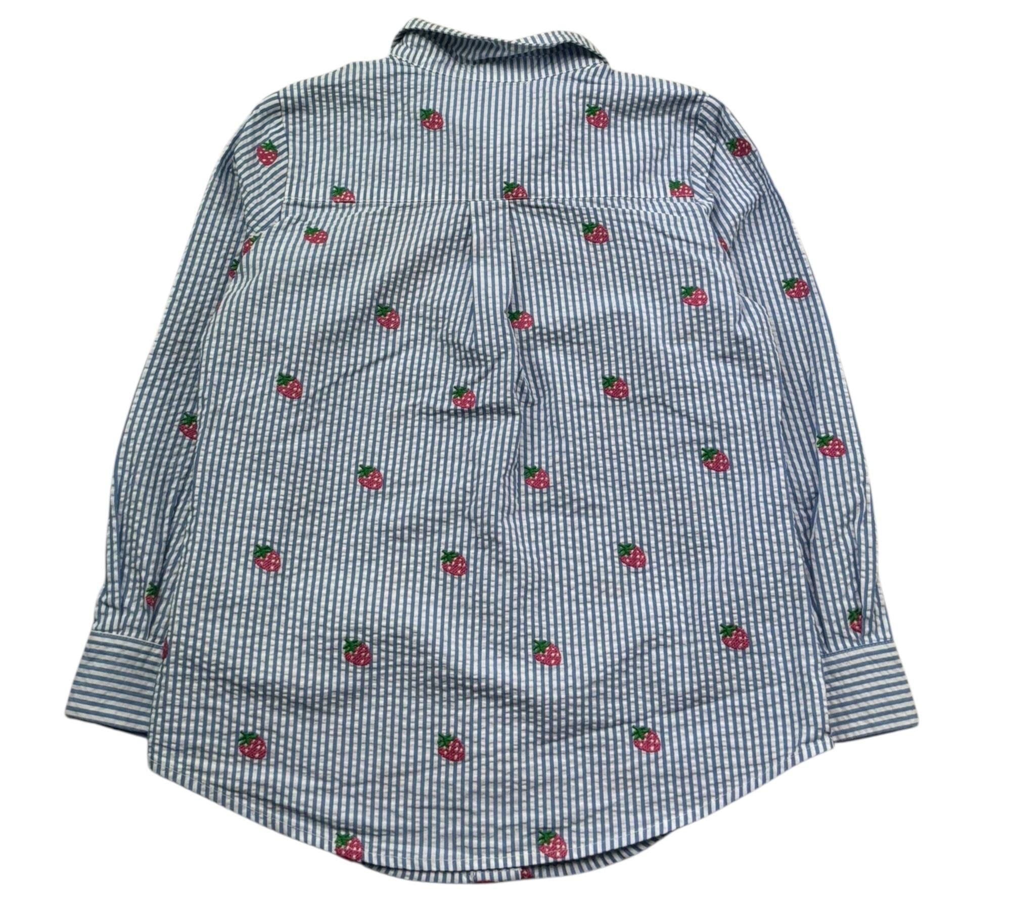 Saint Barth Camicia Manica Lunga Fantasia A Irghe E Ricami Fragole per Bambina MINIBRIGITTE BLU SAINT BARTH 