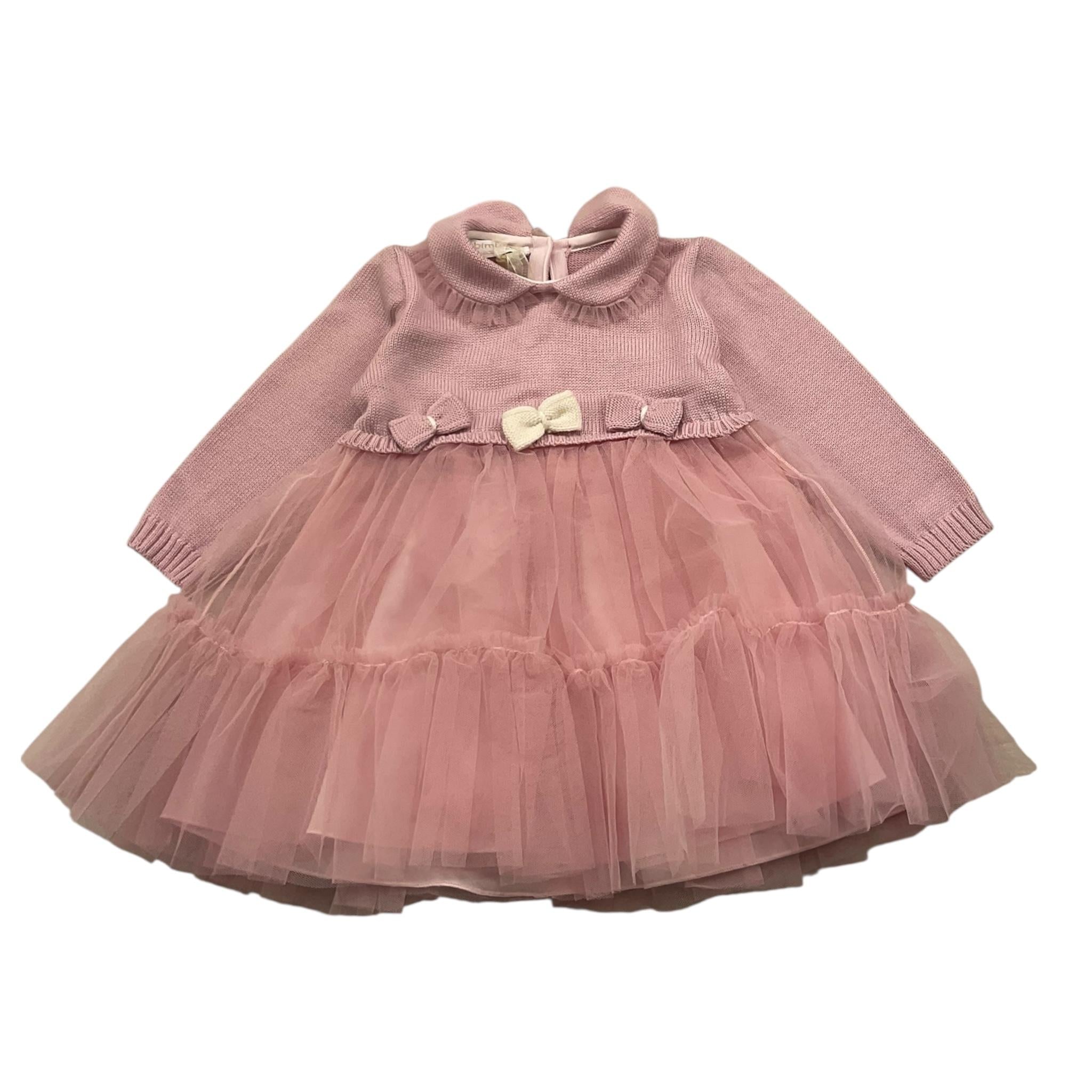 BIMBALO' abito manica lunga tinta unita con tulle Rosa per Neonata 7363 ROSA BIMBALO' 