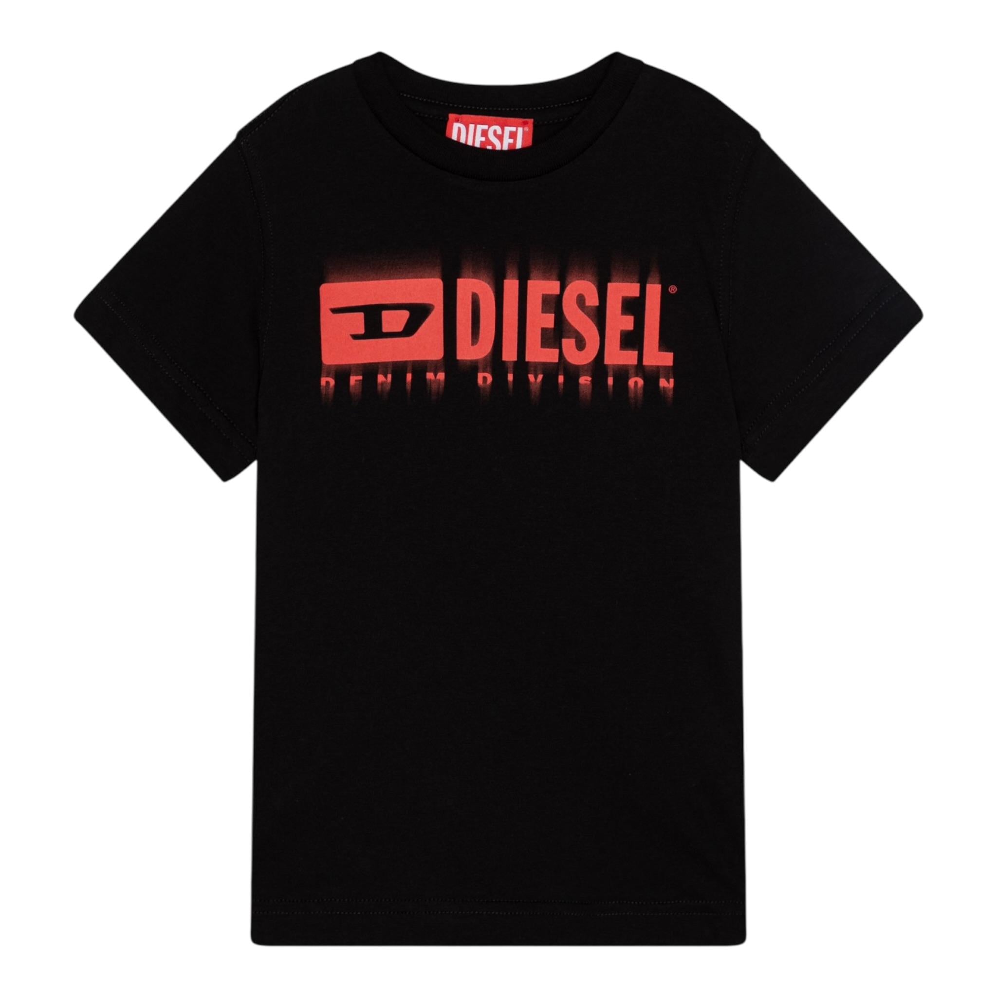 Diesel T-Shirt Girocollo tinta unita con Stampa Nero per Bambino J02033X NERO DIESEL 