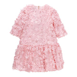 Mimisol Abito Manica Lunga Tinta Unita con Applicazioni Fiori per Bambina MFAB646 ROSA MIMISOL 