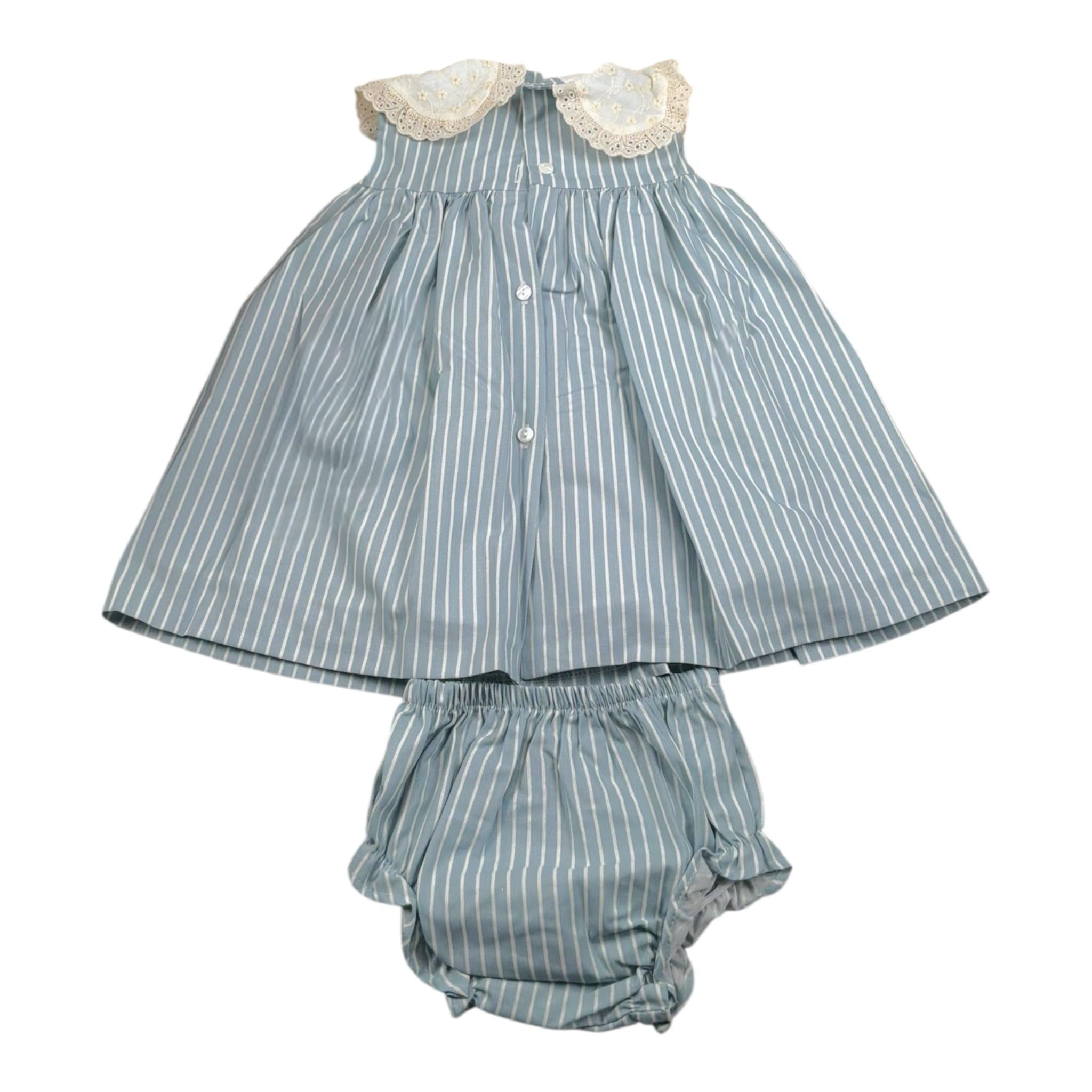 Valentina Bebes Set Abito-Coulotte Tinta Unita con Fantasia A Righe per Bambina LOVE8J AZZURRO VALENTINA BEBES 