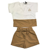 Minimo Completo 2 Pezzi Camicia-Bermuda Bianco/Beige Per Neonato