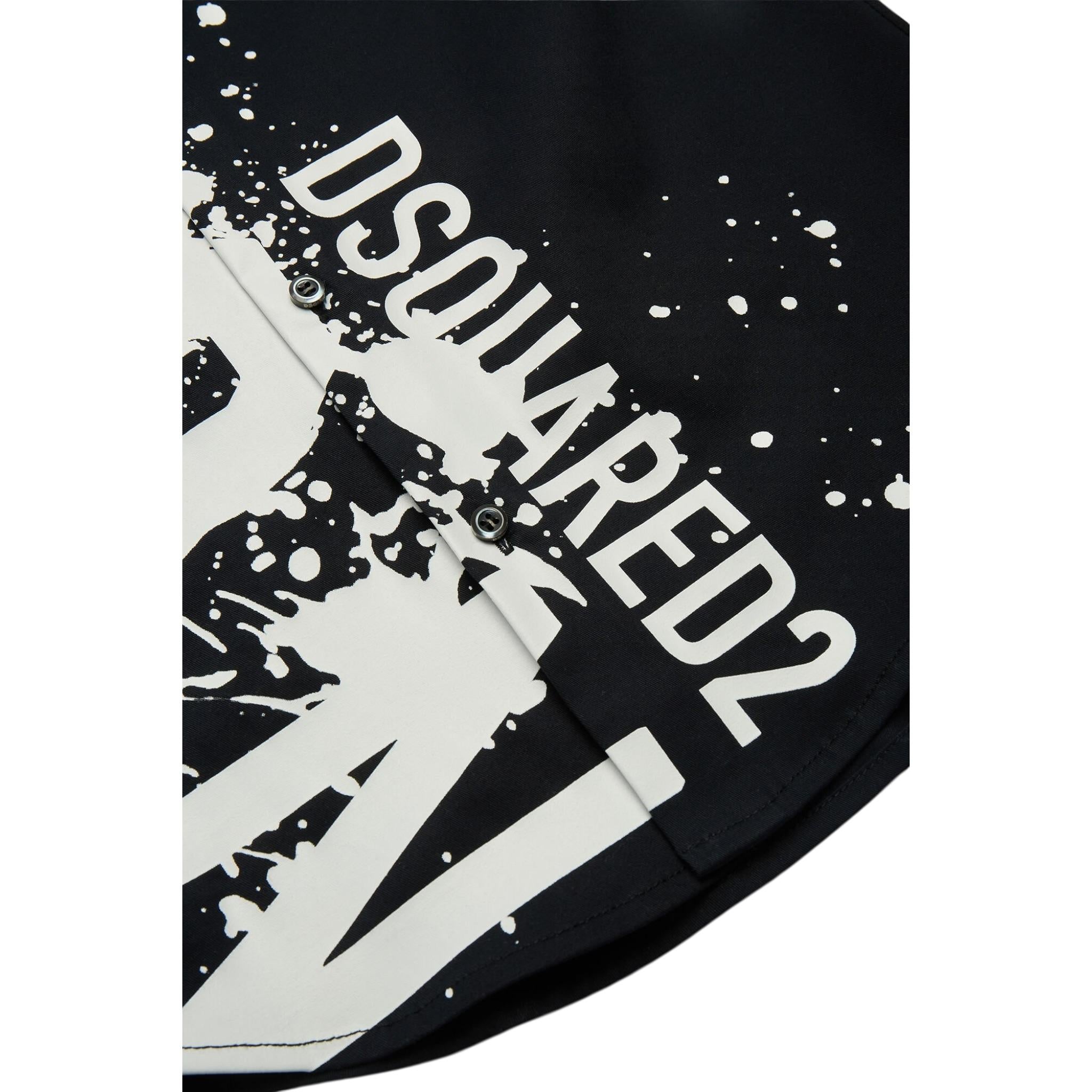 Dsquared2 Camicia Giromanica Tinta Unita con Logo per Bambino DQ2414 NERO DSQUARED2 