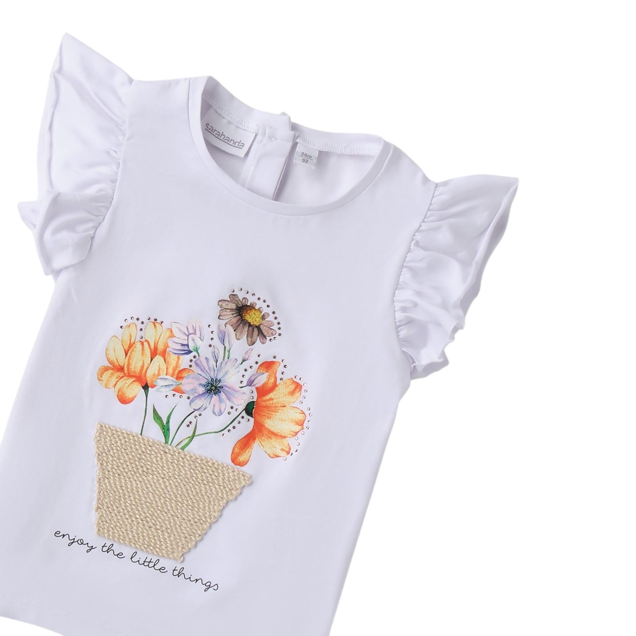 Mini Banda T-Shirt Girocollo Tinta Unita con Stampa per Neonata 0B318 BIANCO MINI BANDA 