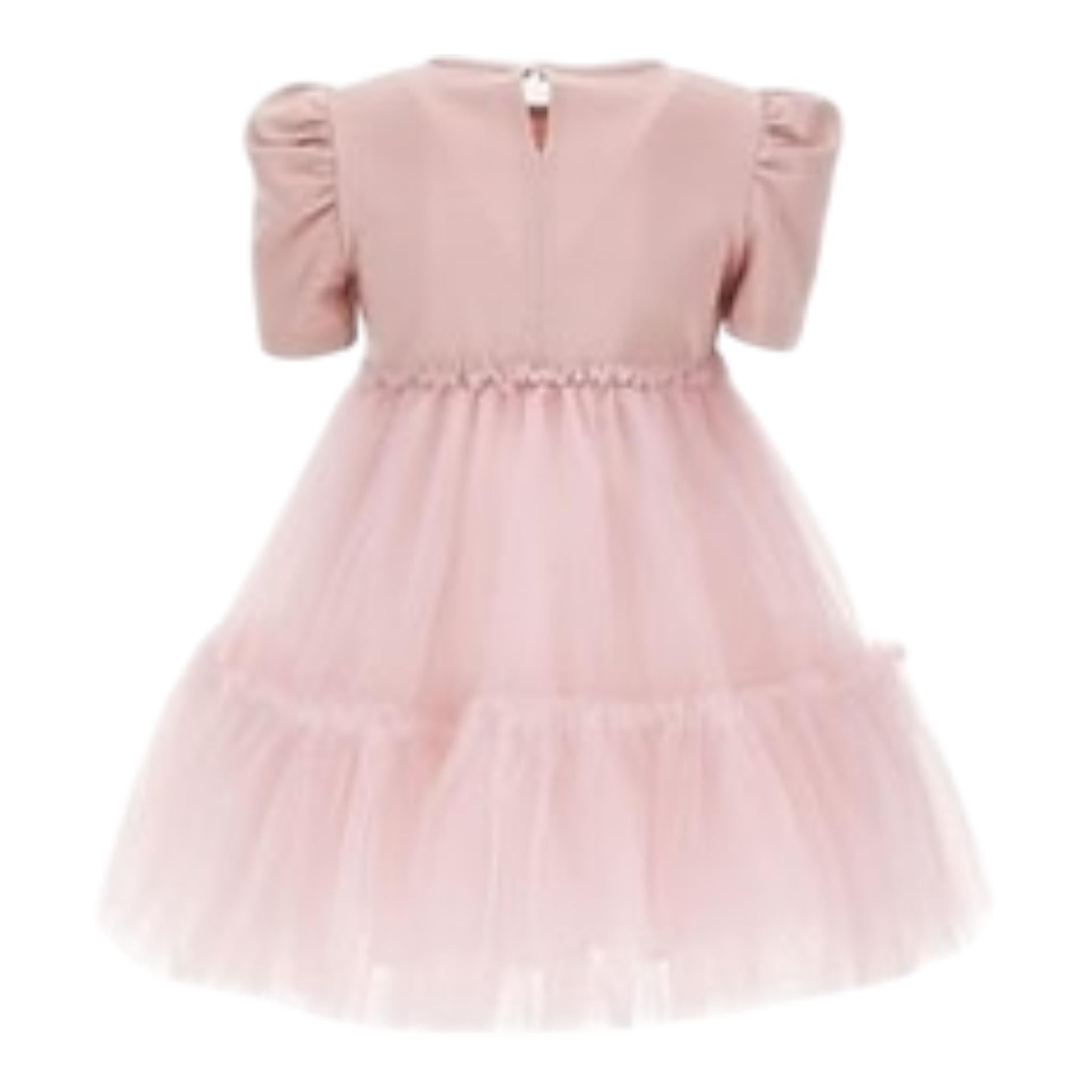 Monnalisa Abito Mezza Manica Tinta Unita con Tulle per Bambina 11D910 ROSA MONNALISA 