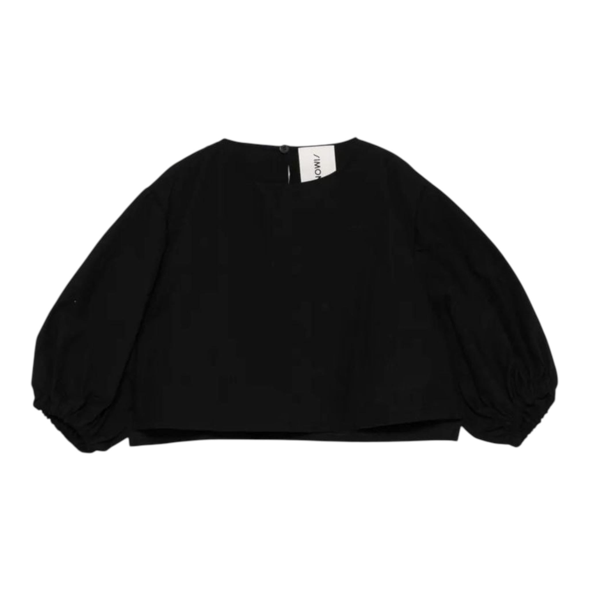 Simonetta Camicia Tinta Unita con Logo per Bambina SW5A03 NERO SIMONETTA 