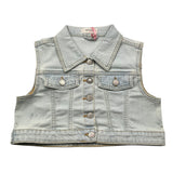 Vicolo Gilet In Denim Tinta Unita Con Bottoni Azzurro Per Bambina
