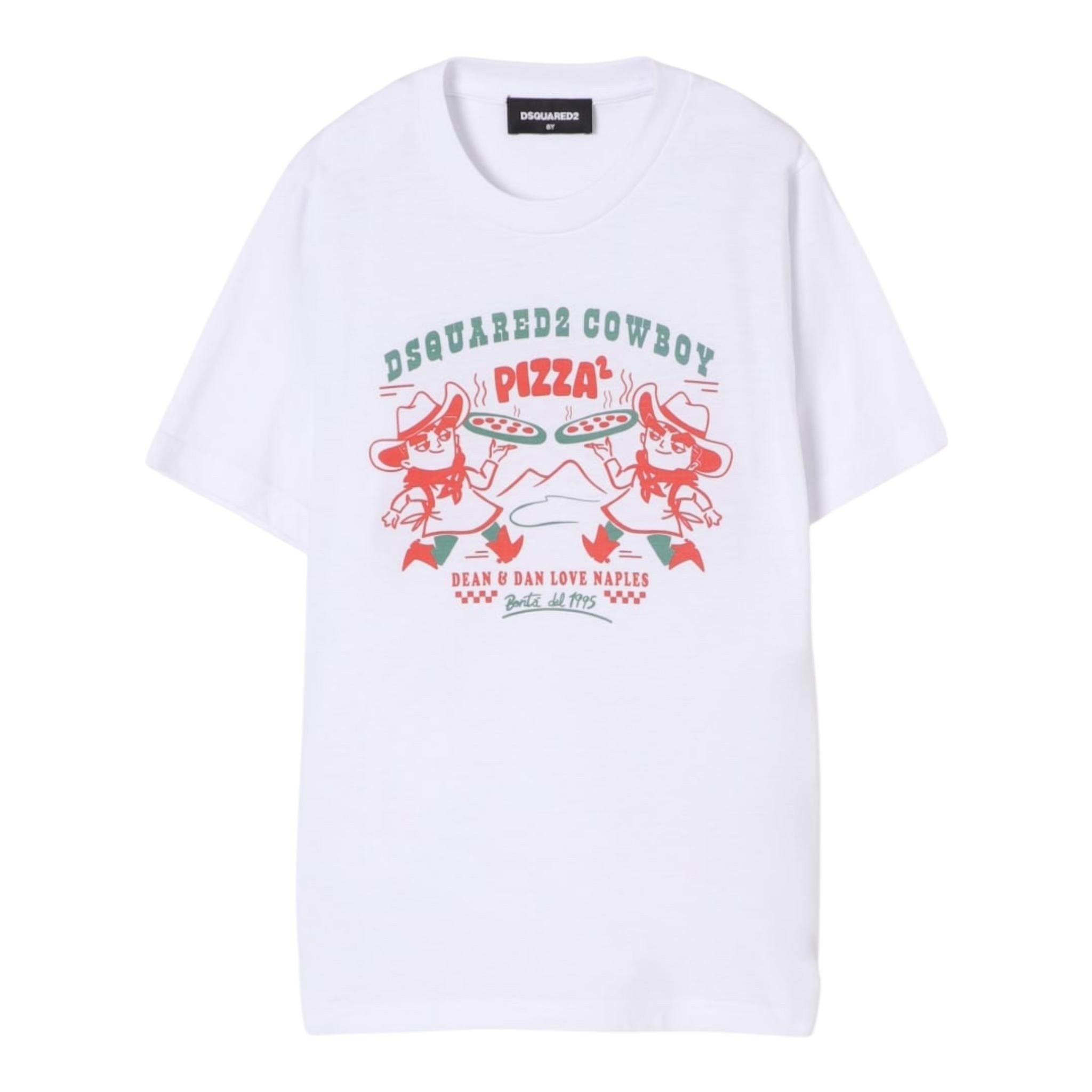 Dsquared2 T-Shirt Tinta Unita Girocollo con Stampa per Bambino DQ2975 BIANCO DSQUARED2 