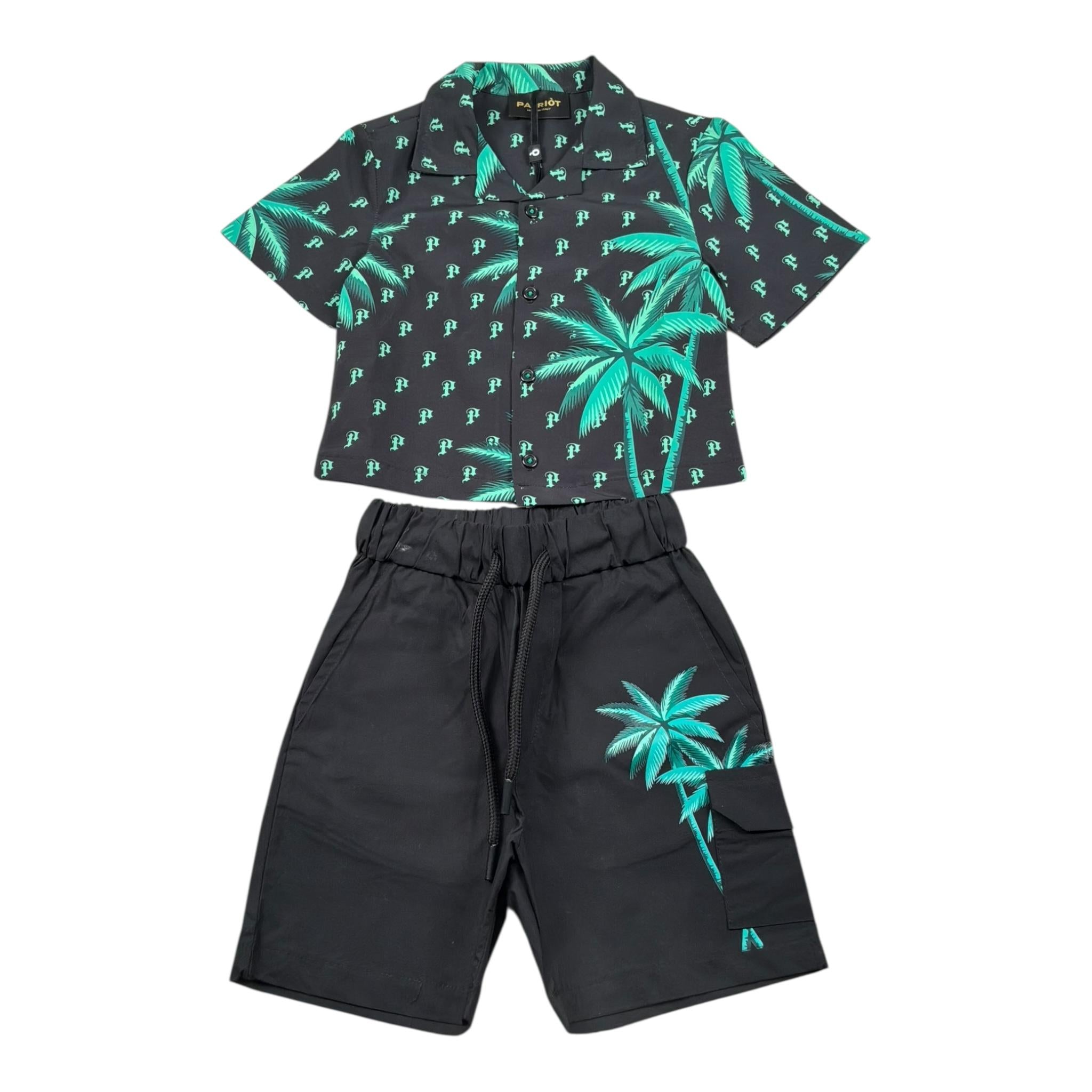 Patriot Completo 2 Pezzi Camicia-Bermuda Tinta Unita con Stampa per Bambino PCA0012 NERO PATRIOT 