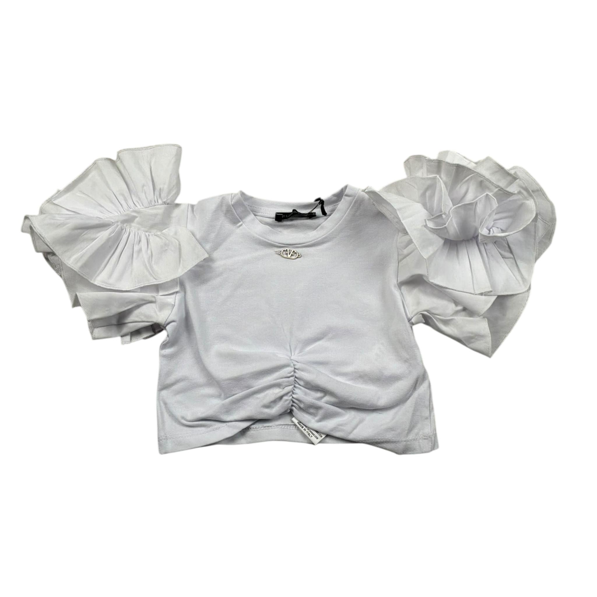 Fun & Fun T-Shirt Girocollo Tinta Unita con Rouches per Neonata FBTS01383N BIANCO FUN & FUN 