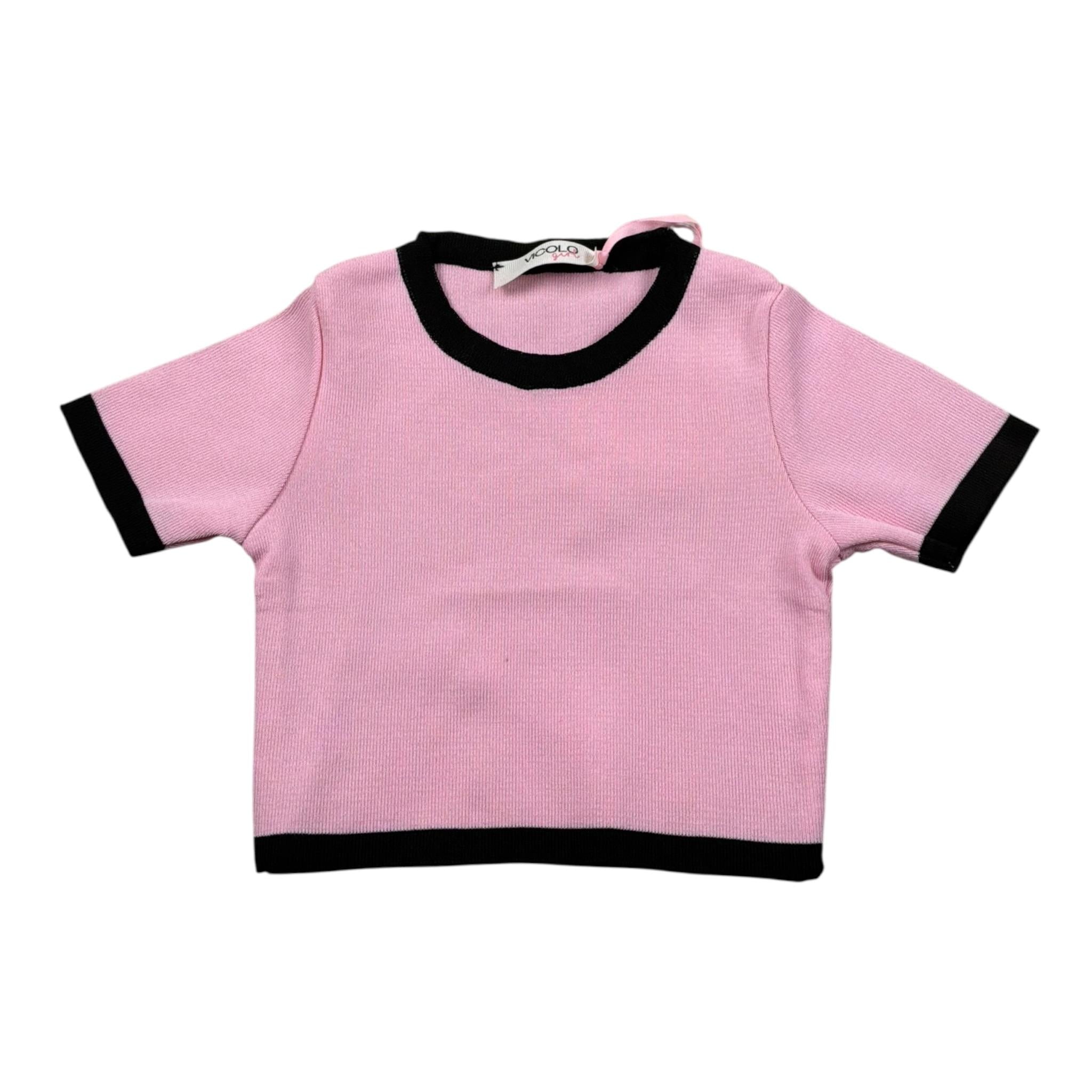 Vicolo T-Shirt Girocollo Tinta Unita con Profili In Contrasto per Neonata 3146W00301N ROSA VICOLO 