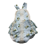 Phi Clothing Pagliaccetto Tinta Unita Con Balze E Stampa Fiori Azzurro Per Neonata