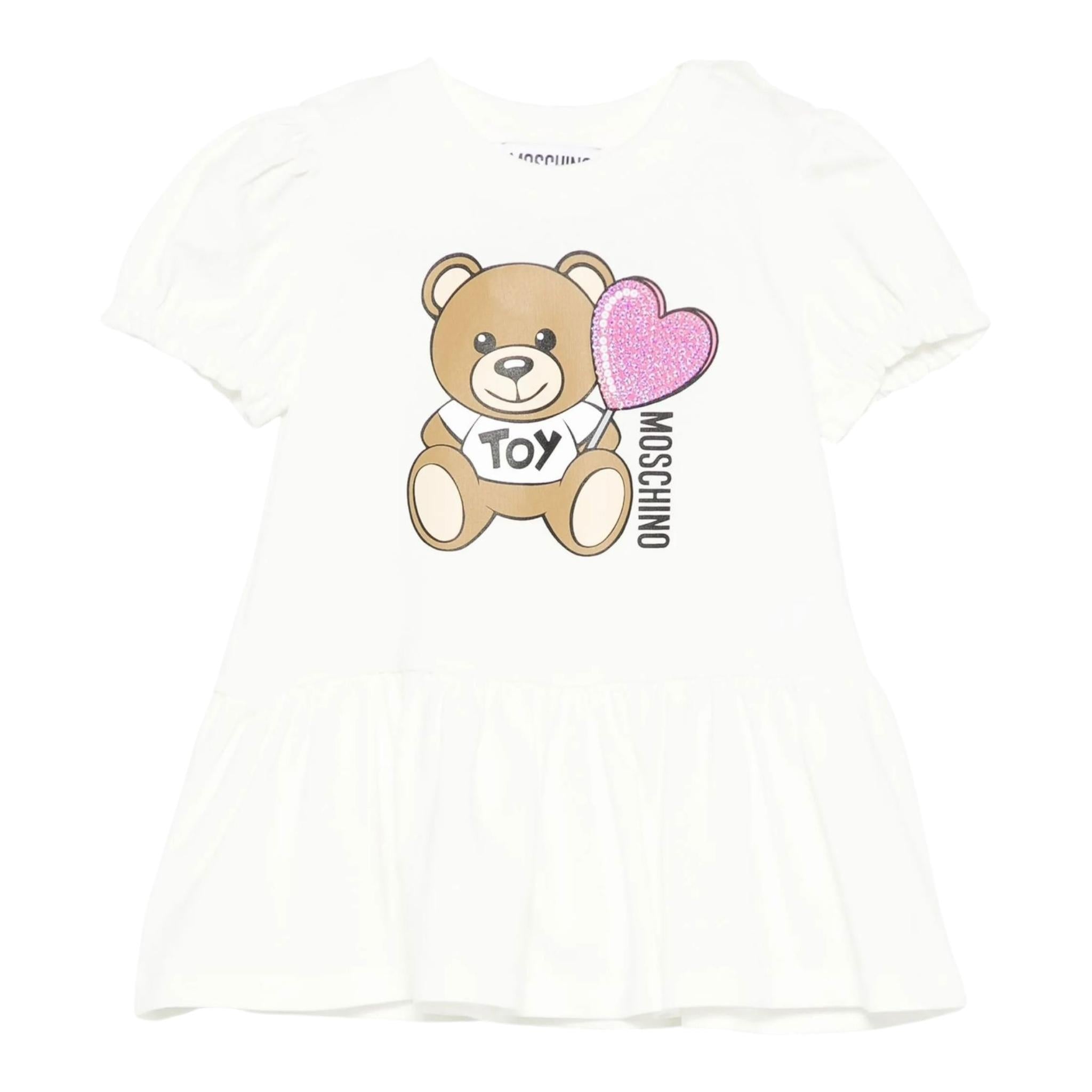 Moschino Abito Tinta Unita con Stampa per Bambina MDV0C7J BIANCO MOSCHINO 