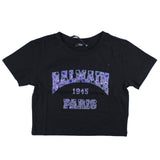 Balmain T-Shirt Girocollo Modello Corto Con Stampa Logo Brillantinata