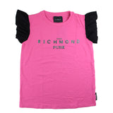 John Richmond T-Shirt Tinta Unita Con Stampa E Maniche In Tulle