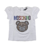Moschino T-Shirt Girocollo Tinta Unita Con Stampa Orso Brillantinato